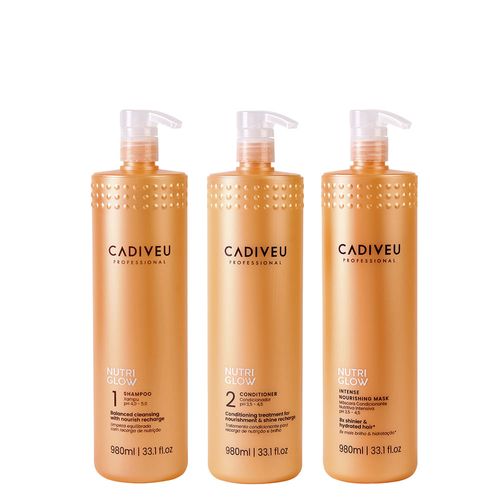 Kit Cadiveu Nutri Glow Shampoo 980ml + Condicionador 980ml + Máscara 980ml Kit