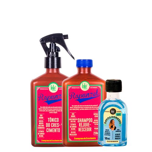 Kit Lola From Rio - Óleo Danos Vorazes 50ml + Shampoo Rapunzel 250 Ml+ Tônico Rapunzel 250ml Kit