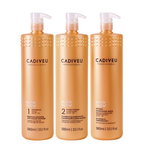 Kit Cadiveu Nutri Glow - Shampoo 980ml + Condicionador 980ml + Máscara de Nutrição 980ml Kit