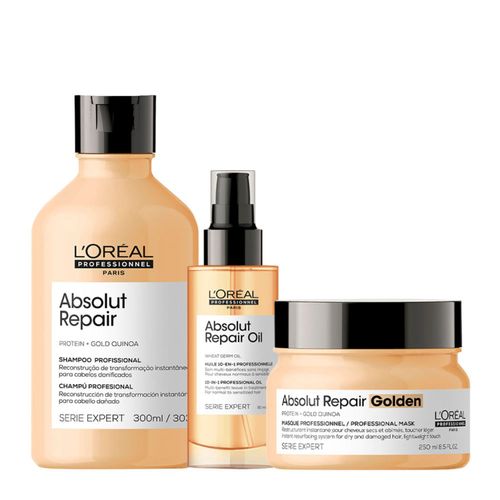 Kit L'Oréal Professionnel Serie Expert Absolut Repair Gold Quinoa - Shampoo 300ml + Máscara Golden 250g + Óleo 90ml Kit
