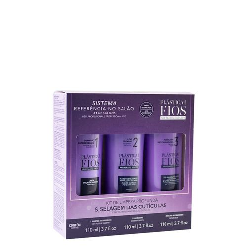 Kit de Selagem Térmica Cadiveu Plástica Dos Fios - Shampoo 110ml + Ativo Antifrizz 110ml + Máscara 110ml Kit