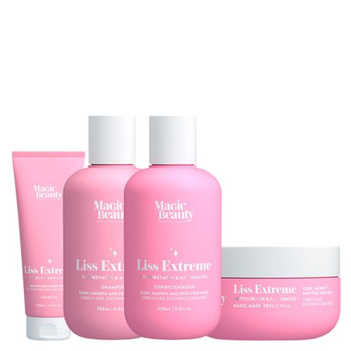 Kit Magic Beauty Liss Extreme - Shampoo 250ml + Condicionador 250ml + Máscara 200g + Selador de Queratina 120ml Kit