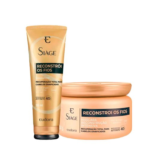 Kit Eudora Siàge Reconstrói os Fios 4D - Shampoo 250ml + Máscara de Reconstrução 250g Kit Kit Eudora Siàge Reconstrói os Fios 4D - Shampoo 250ml + Máscara de Reconstrução 250g Kit