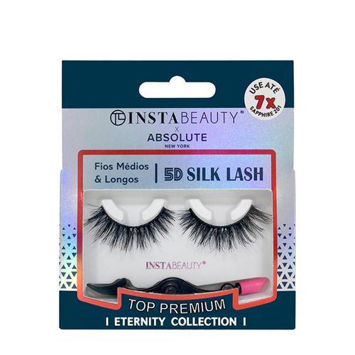 Cílios Postiços Sintético Volumoso Absolute New York Eternity 5D Silk Lash Sapphire 201 Preto 1 Par 201 Preto