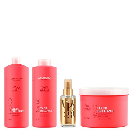 Kit Wella Professionals Invigo Color Brilliance - Shampoo 1000ml + Condicionador 1000ml + Máscara 500ml + Óleo Capilar 100ml Kit