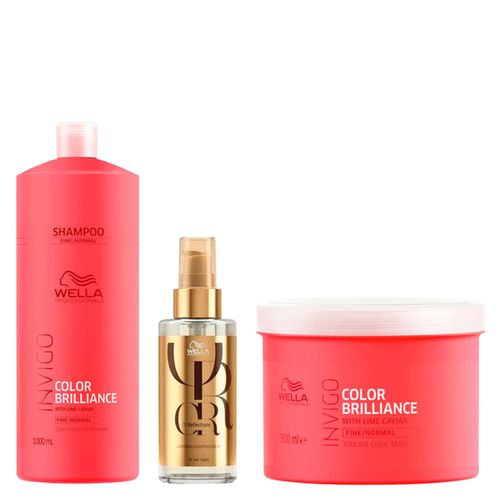 Kit Wella Professionals Invigo Color Brilliance - Shampoo 1000ml + Máscara 500ml + Óleo Capilar 100ml Kit Kit Wella Professionals Invigo Color Brilliance - Shampoo 1000ml + Máscara 500ml + Óleo Capilar 100ml Kit