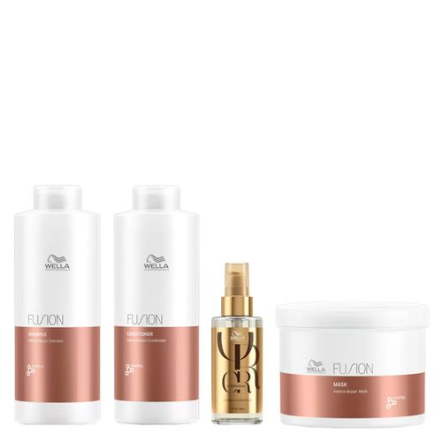 Kit Wella Professionals Fusion - Shampoo 1000ml + Condicionador 1000ml + Máscara 500ml + Óleo 100ml Kit Kit Wella Professionals Fusion - Shampoo 1000ml + Condicionador 1000ml + Máscara 500ml + Óleo 100ml Kit