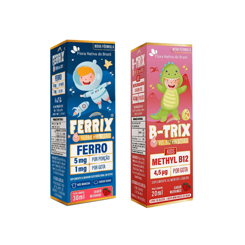 Kit Vitaminas Infantil Flora Nativa Ferrix e B-Trix Morango