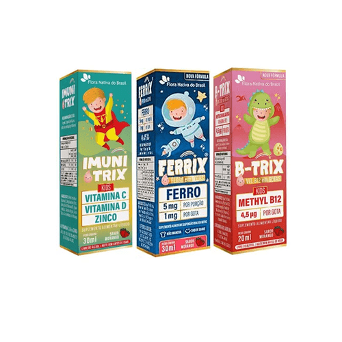 Kit Vitaminas Infantil Flora Nativa Ferrix, B-Trix e ImuniTrix