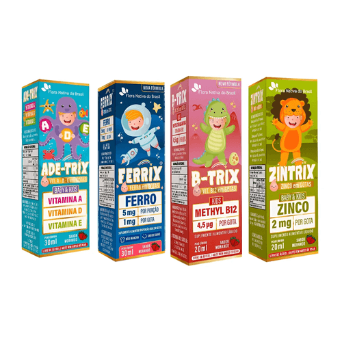 Kit Vitaminas Infantil Flora Nativa ADE-Trix, Ferrix, B-Trix e Zintrix