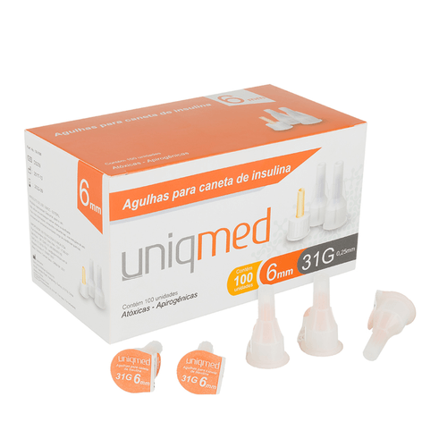 AGULHAS CANETA INSULINA UNIQMED  6MMX31G COM 100 UNIDADES
