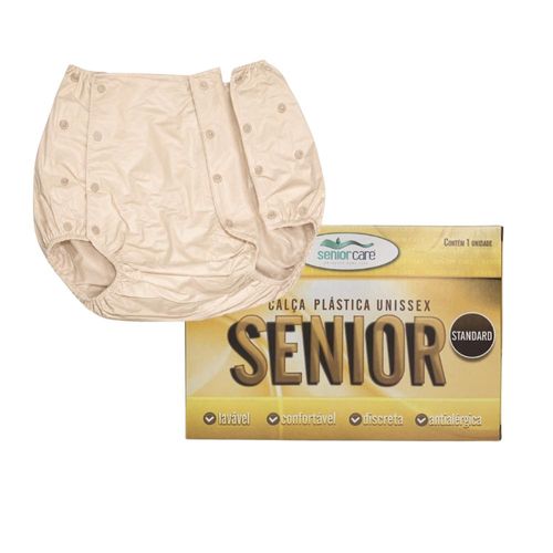Calça com Botão Standard Bege Tam P - Senior Care