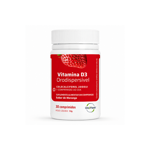 Vitamina D3 2000UI OroFlash ODT Morango 30 Comprimidos Orodispersíveis