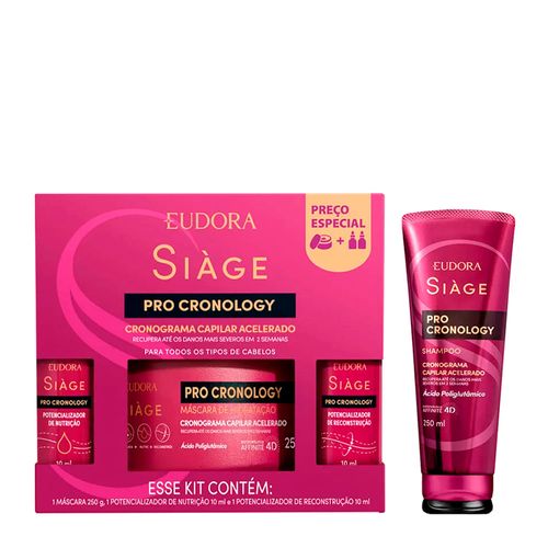 Kit Eudora Siàge Pro Cronology Cronograma Capilar Acelerado - 3 Produtos + Shampoo 250ml Kit