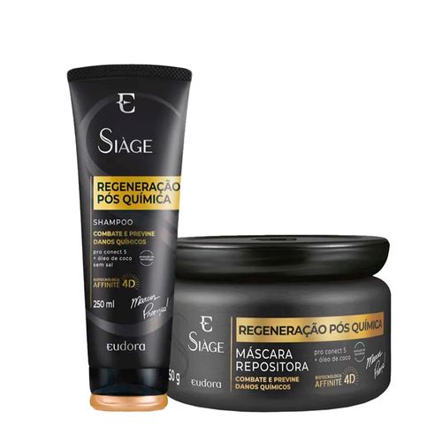 Kit Eudora Siàge Regeneração Pós Química 4D - Shampoo 250ml + Máscara Repositora 250g Kit