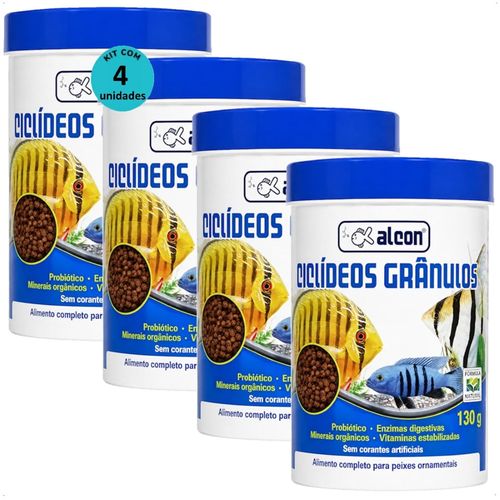 RAÇÃO ALCON CICLÍDEOS GRÂNULOS 130G KIT COM 4