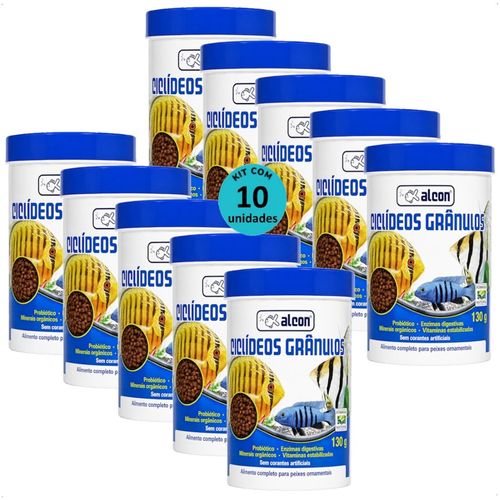RAÇÃO ALCON CICLÍDEOS GRÂNULOS 130G KIT COM 10 ALCON CICLÍDEOS GRÂNULOS 130G KIT COM 10