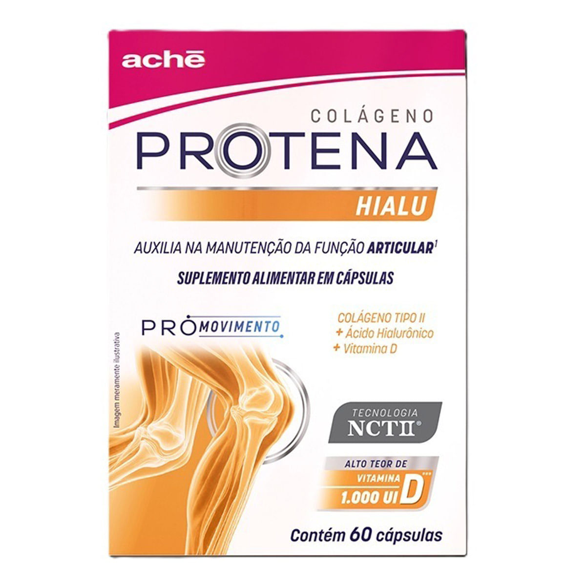 Suplemento Alimentar Protena Plus D Colágeno Tipo II + Ácido Hialuronico + Vitamina D 60 Cápsulas