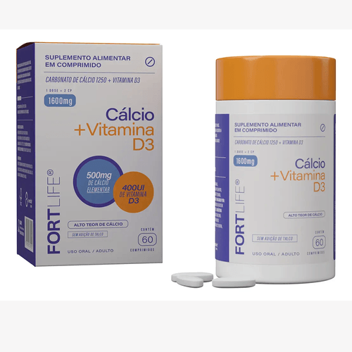 Cálcio + Vitamina D3 1600mg 60 Comprimidos Fortlife Sem Sabor
