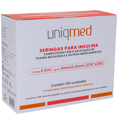 0,5ML 5MM X 32G SERINGAS PARA INSULINA UNIQMED 100 UNIDADES