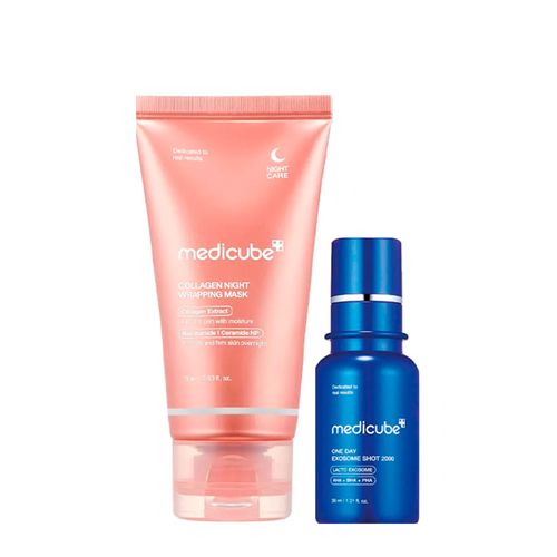 Kit Medicube Collagen Night Máscara Facial 75ml + One Day Exosome Sérum Facial 30ml Kit