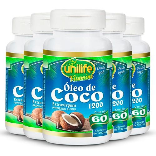 Kit 5 Óleo de Coco Extravirgem Unilife 60 Cápsulas