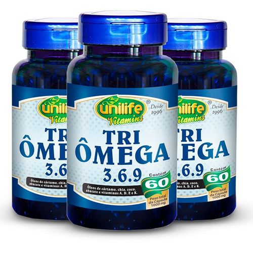 Kit 3 Tri Ômega (Ômega 3, 6 e 9)  Unilife 60 cápsulas