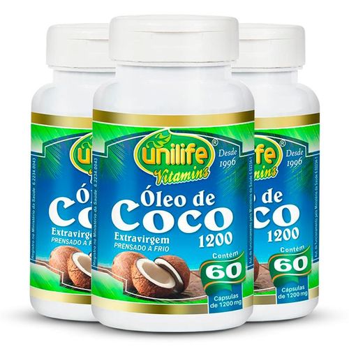 Kit 3 Óleo de Coco Extravirgem Unilife 60 Cápsulas
