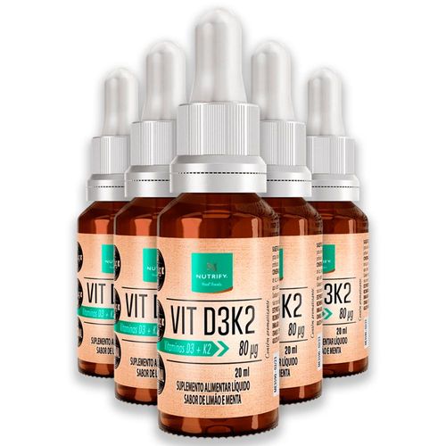 Kit 5 Vitamina D3K2 Nutrify 20ml Sabor Limão e Menta