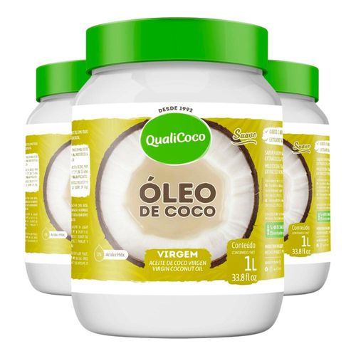 Kit 3 Óleo de coco Virgem Qualicoco 1 litro