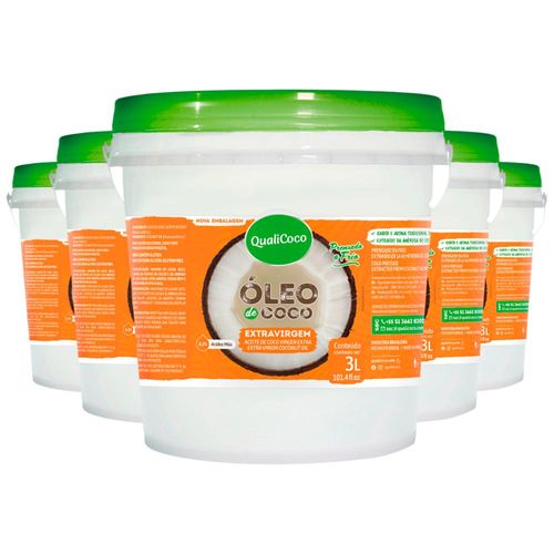 Kit 5 Óleo de Coco Qualicôco Extra Virgem 3 Litros