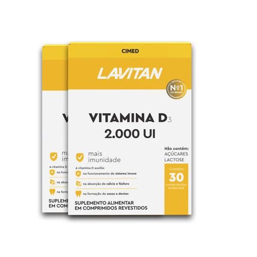 Kit 2 Vitamina D3 Lavitan 2000UI 30 Comprimidos Revestidos