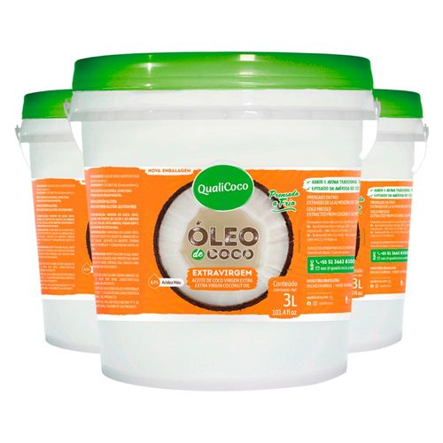 Kit 3 Óleo de Coco Qualicôco Extra Virgem 3 Litros