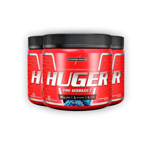 Kit 3 Pré Treino Huger Integral Medica Blue Razz 320g
