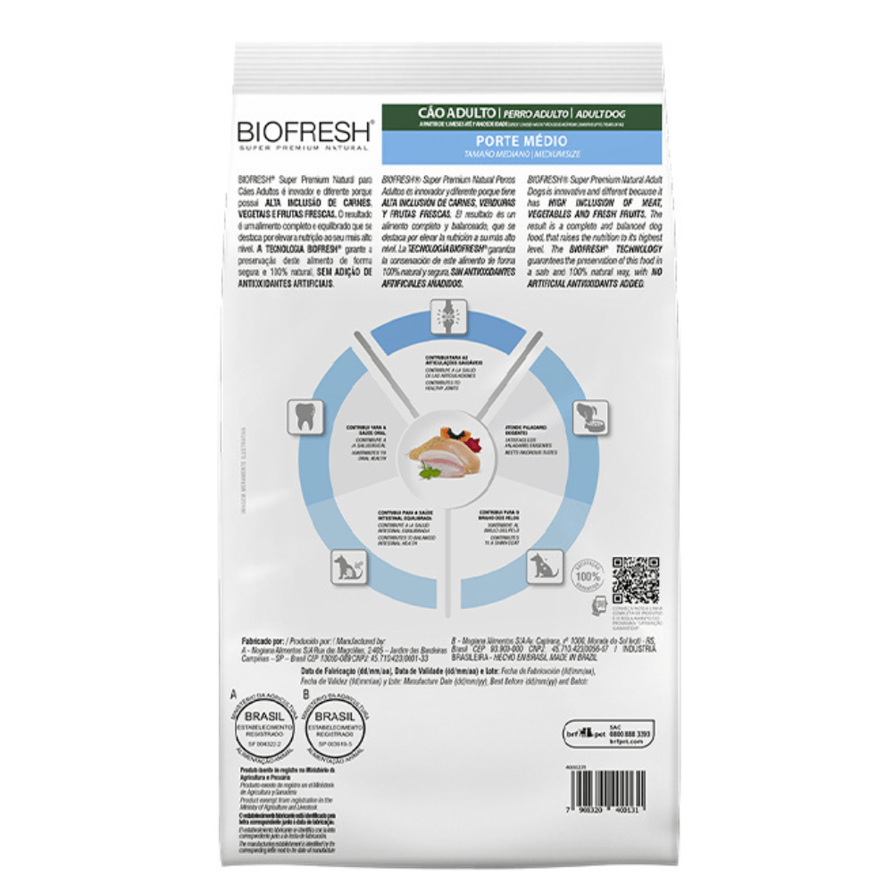 Ração Biofresh Cães Adultos Raças Médias - 15Kg