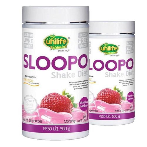 Kit 2 Sloopo Shake Diet Colágeno Unilife Morango