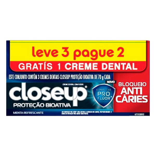 Kit Creme Dental Close Up Bloqueio Anticáries 70g 3 Unidades