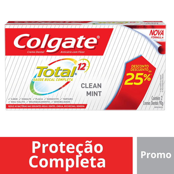 Kit Creme Dental Colgate Total 12 Clean Mint 90g 2 Unidades