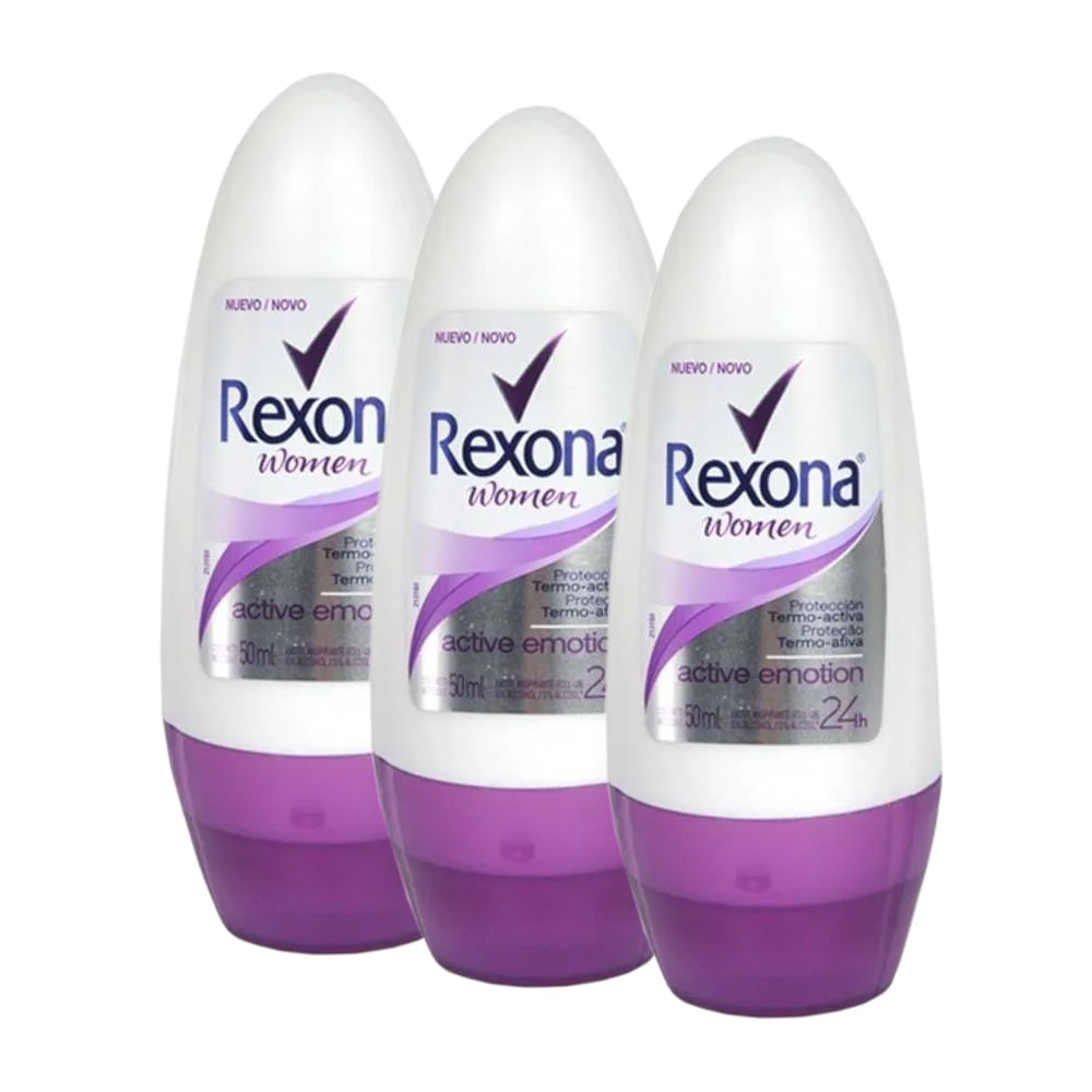 Kit Desodorante Rexona Roll On Active Emotion Feminino 50ml 3 Unidades ...