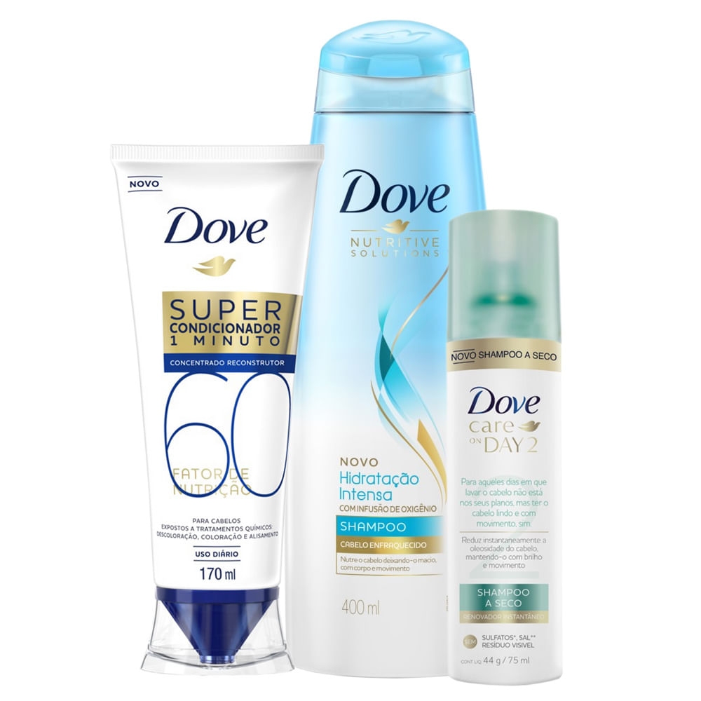 Kit Dove Shampoo Hidratação Intensa Oxigênio 400ml + Super