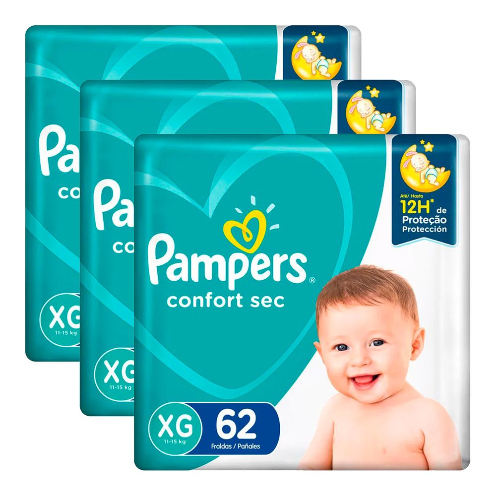 Kit Fralda Pampers Confort Sec Xg 62 Unidades 3 Pacotes Drogaria Sao