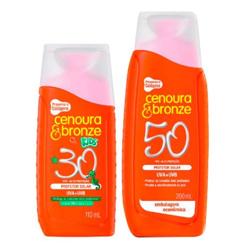 Kit Protetor Solar Cenoura & Bronze FPS 50 200ml + Protetor Solar Kids FPS 30 110ml Kit Protetor Solar Cenoura & Bronze FPS 50 200ml + Protetor Solar Kids FPS 30 110ml