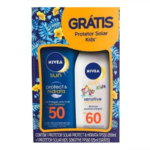 Kit Nivea Protetor Solar Protect & Hidrata FPS50 200ml + Kids Sensitive FPS60 125ml Kit Nivea Protetor Solar Protect & Hidrata FPS50 200ml + Kids Sensitive FPS60 125ml