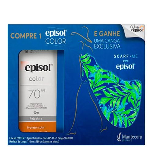 Kit Protetor Solar Episol Color Pele Clara FPS70 40g + Canga Scarf Me 1 Unidade Kit Protetor Solar Episol Color Pele Clara FPS70 40g + Canga Scarf Me 1 Unidade