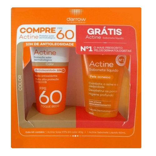 Kit Actine Protetor Solar Facial Fps 60 Color 40G + Sabonete Líquido 40Ml