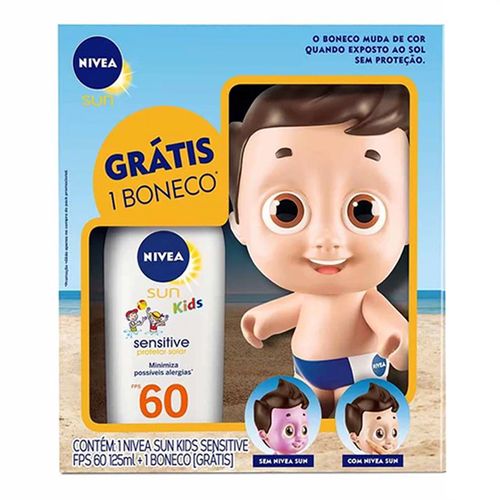 Kit Nivea Protetor Solar Kids Sensitive FPS60 125ml + Boneco Doll Masculino