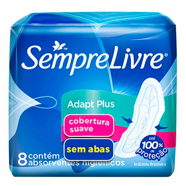Absorvente Sempre Livre Adapt Plus Cobertura Seca Com Abas 8 Unidades