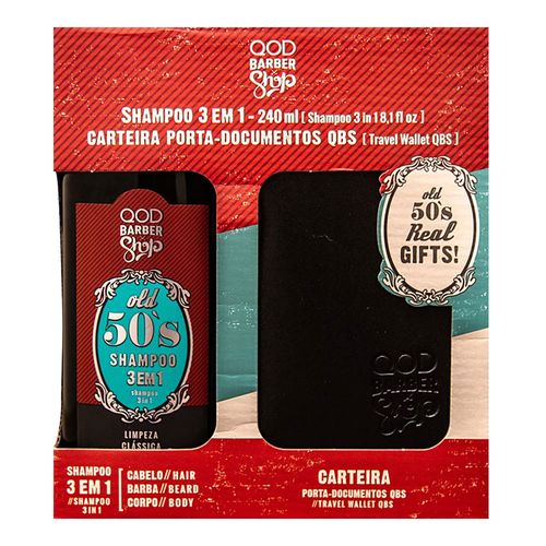 Kit QOD Barber Shop Shampoo Old 50's 3 em 1 240ml + Carteira Kit QOD Barber Shop Shampoo Old 50's 3 em 1 240ml + Carteira