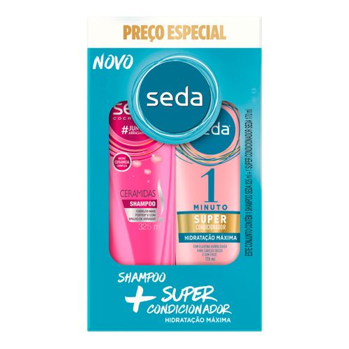 Kit Seda Shampoo Ceramidas 325ml + Super Condicionador 1 Minuto hidratação Máxima 170ml Kit Seda Shampoo Ceramidas 325ml + Super Condicionador 1 Minuto hidratação Máxima 170ml