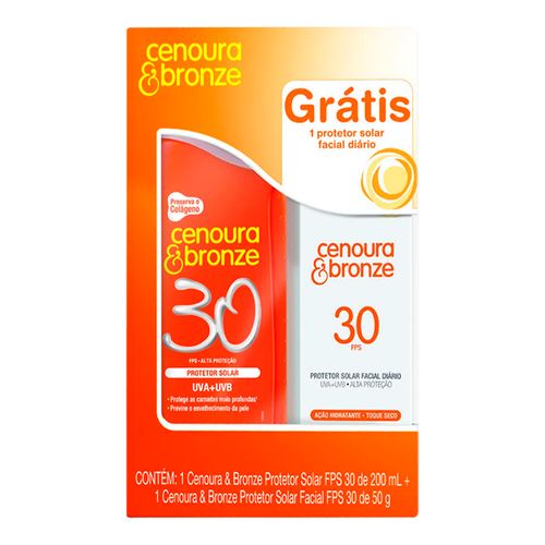 Kit-Protetor-Solar-Cenoura-Bronze-FPS-30-200ml-Protetor-Solar-Facial-Cenoura-Bronze-FPS-30-50g-Drogaria-SP-477346 Kit-Protetor-Solar-Cenoura-Bronze-FPS-30-200ml-Protetor-Solar-Facial-Cenoura-Bronze-FPS-30-50g-Drogaria-SP-477346